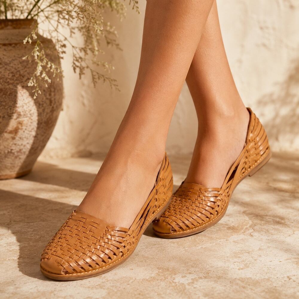 HECHO EN MEXICO | Woven Leather Huarache Sandals Tan Brown Artisan | Size 7